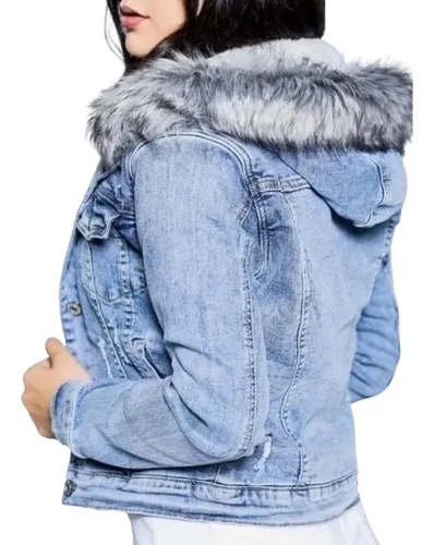Chamarra De Mezclilla Con Gorro De Peluche Modelo Rubi