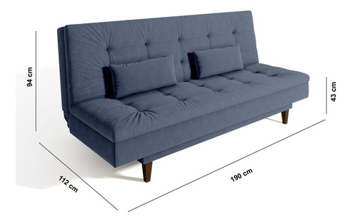 Sofá cama de 3 plazas de 190 cm Sofá Nabalina azul azabache