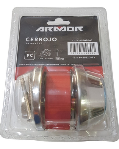 Cerradura Tipo Cerrojo C/pasador Acero Inoxidable Armor