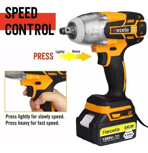 Hecelo MT600N10C2BPA 990n.m Pistola Llave De Impacto Inalámbrico De 2 Batería 1/2 Brushless