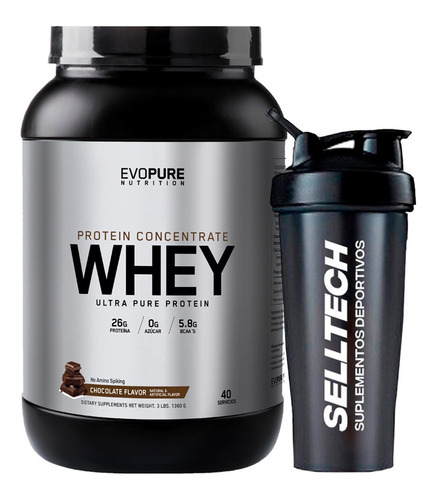 Proteína Evopure Whey Concentrate 3lb Chocolate + Shaker