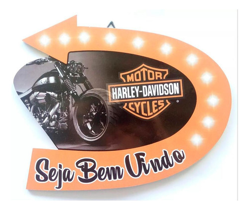 Placa Decorativa Seta Neon Seja Bem Vindo Harley Davidson