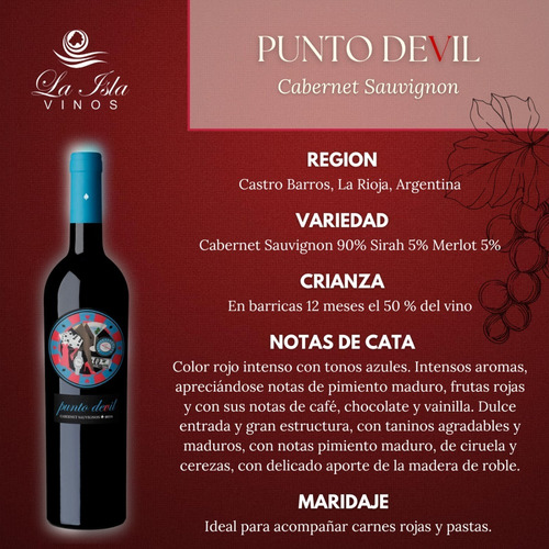Imagen 3 de 10 de Vino Punto Devil Malbec + Cabernet Sauvignon + Petit Verdot
