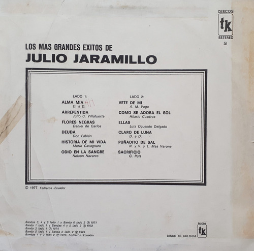 Julio Jaramillo - Los Grandes Exitos De Julio Jaramillo Lp (Usado)