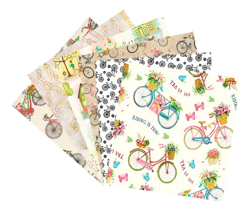 6 Cortes Patchwork 20x20 Retazos Tela Bicicletas Ciclistas