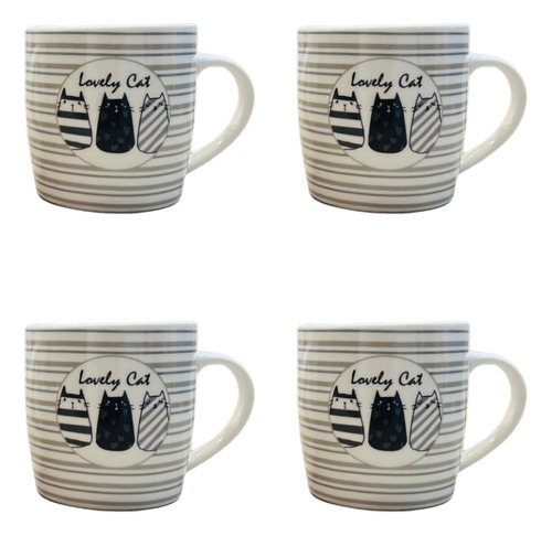 Set X4 Tazas Ceramica Gatitos Kawaii Cat Paw Te Cafe Cute Blanco Lovely Circulo