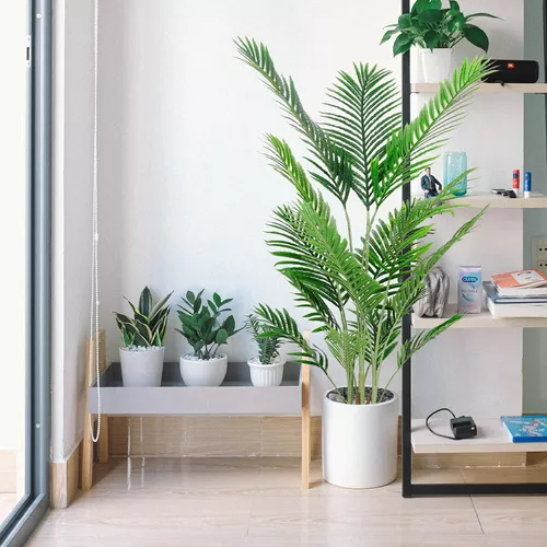 JUSTOYOU Paquete de 2 plantas artificiales de palmera, árbol de seda  artificial grande de 5 pies con maceta para interiores y exteriores, hogar