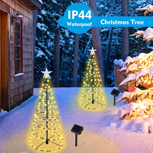 Árboles Navidad Luces Solares En Espiral 66cm 2 Unidades