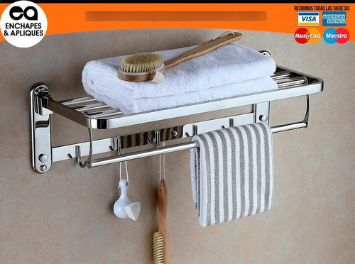 Imagen 4 de 6 de Organizador Toallas Plegable Con Percheros 60 Cm Acero Inox