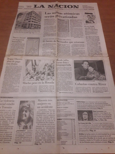 Tapa Diario La Nación 05 04 1992 Cabañas Boca Hogar Obrero 