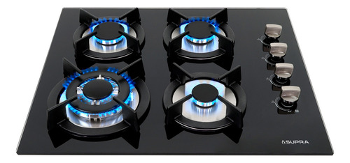 Parrilla De Gas De 4 Quemadores Para Empotrar Con Cristal Color Negro