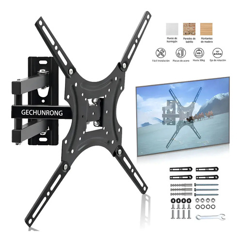 Soporte Articulado Gechunrong X-400 para TV de 14-55" y 30 Kg, Inclinable y Giratorio Negro
