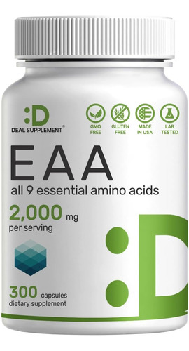 Aminoacidos Esenciales 9 Amino Eaa Bcaa 300 Capsulas + Absor