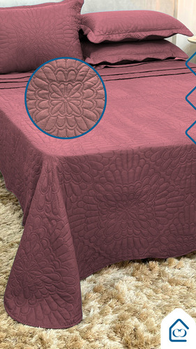 Kit Cobre Leito Veneza Casal Padrão Cama Box Cores Cor Bordô Colcha Cobre Leito Lisa