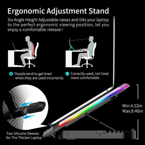 Base Cooler Notebook Enfriador 8 Vent Rgb 14-17 Pulgadas