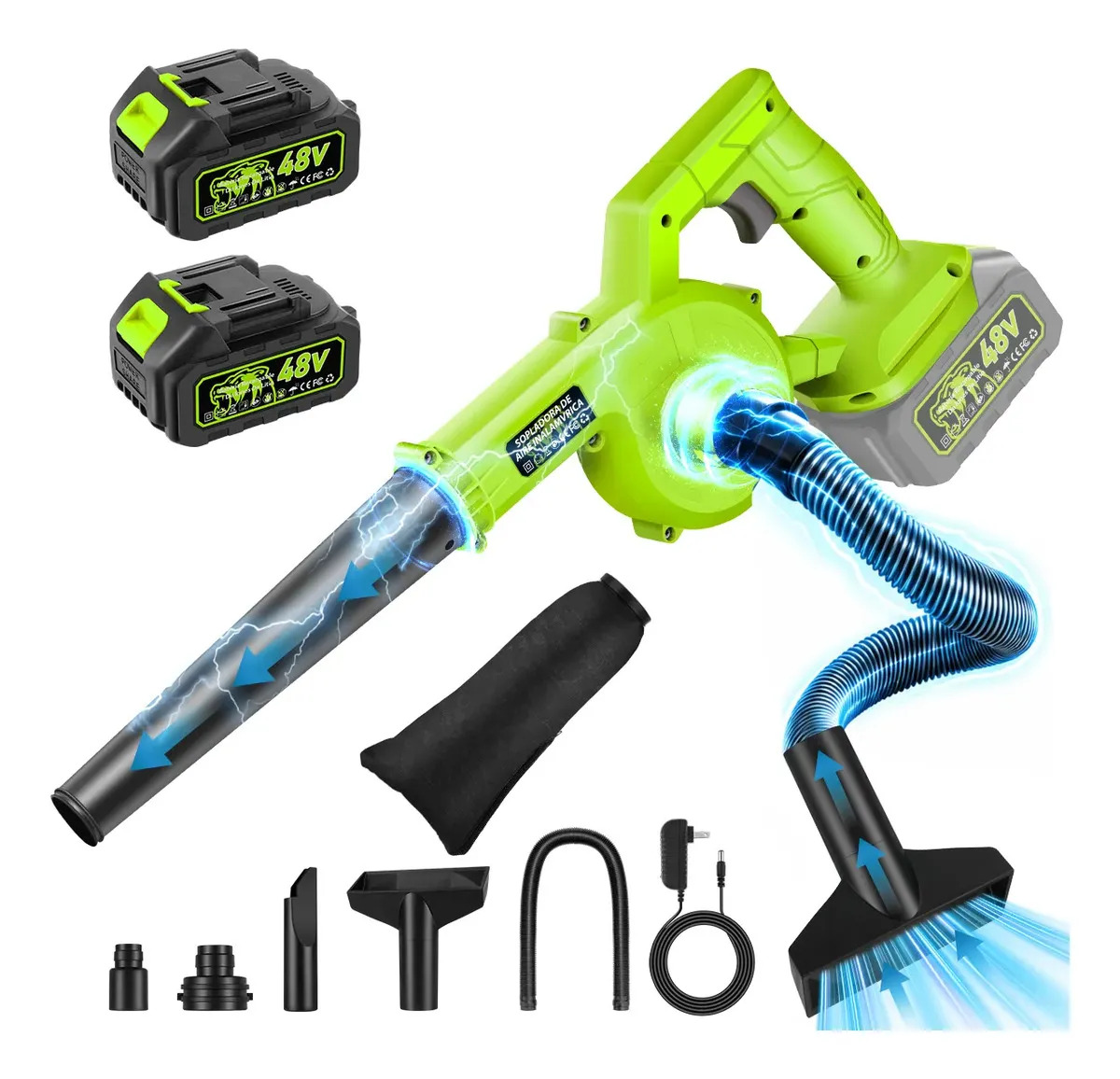 Soplador De Aire Eléctrica SUZWIP Aspiradora Inalámbrico 4 En 1, Sopladora De Hojas 180 Mph, Aspiradora Herramientas Para Cuidado Del Césped, Patio, Jardín, Aspiradora Para Hogar Y