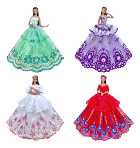 4 Vestidos Finos Ropa Accesorios Muñeca Lujo Fiesta Barbieál