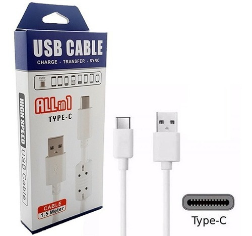 Cabo De Dados Usb Type C Reforçado Com Filtro Tipo C 1.5m Cor Branco