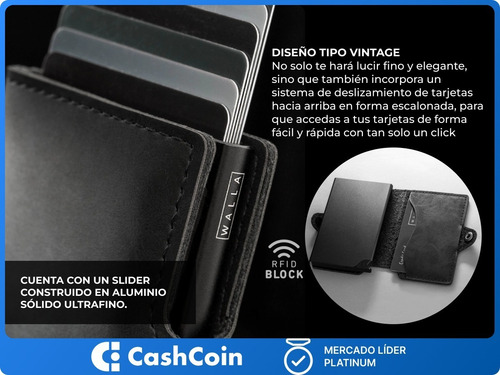 Billetera Walla Wallet Vintage Black - Cuero Proteccion Rfid