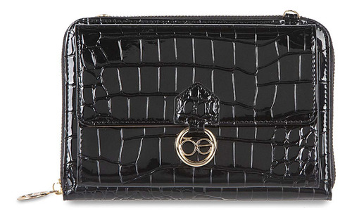 Cartera Cloe Charol Grande 2 En 1 Para Mujer Look Animal Color Negro
