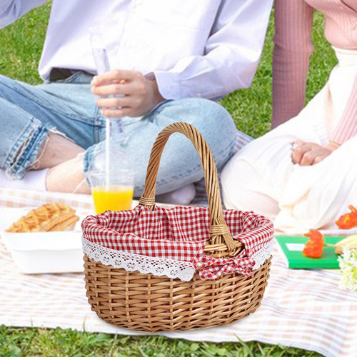 Cesta De Mimbre Para Picnic, Cesta De Almacenamiento, S Rojo