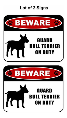 2 Unidad  Ten Cuidado Guardia Bull Terrier Silueta Servicio 