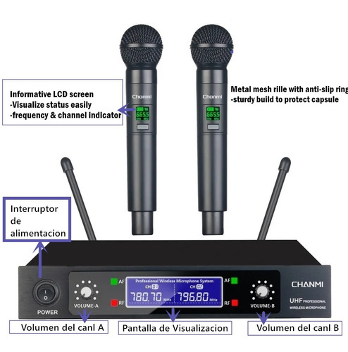 Microfonos Inalambricos Tk100 Gc Profesionales 2 Canales Uhf Color Negro