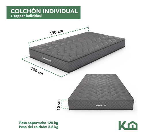 Set 2 Pzas Colchón Memory Gris + Cubrecolchón Tamaño Individual De Espuma Con Blue Cooling Gel Azul Sin Resortes Kingshouse