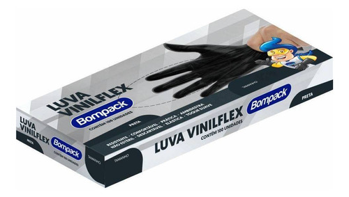 Luvas descartáveis Bompack Vinilflex cor preto tamanho  M de elastômero termoplástico x 100 unidades 