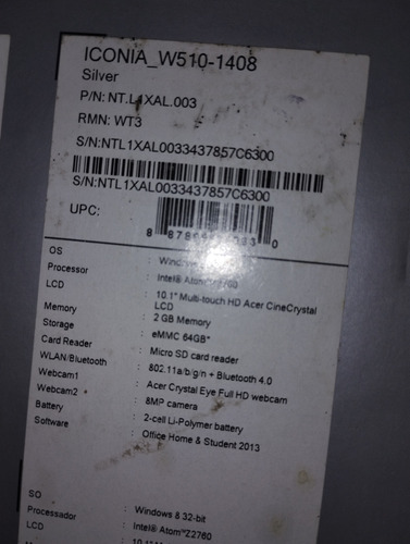 Netbook Tablet Acer Iconia W5 - Caixa Com Manual Tela Escura (Usado)