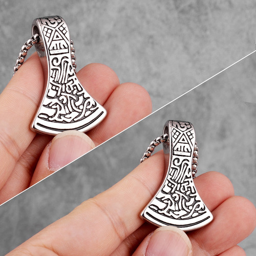 Imagem 3 de 5 de Colar Masculino Com Pingente Machado Viking