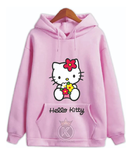 Poleron Hello Kitty - Gatita - Flor - Pegatina - Flor - Juvenil - Sanrio - Gato - Flores - Estampaking