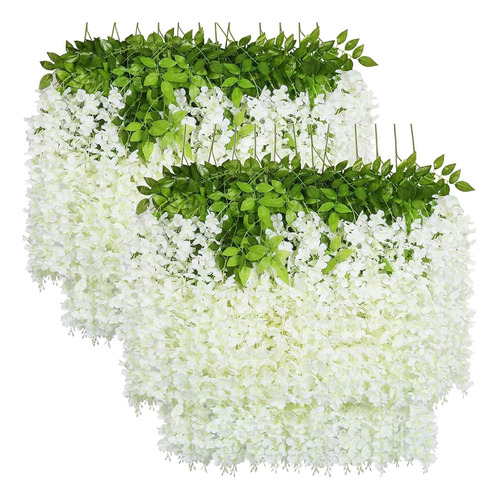 24 Piezas Flores Wisteria Artificiales Decoración Blanca