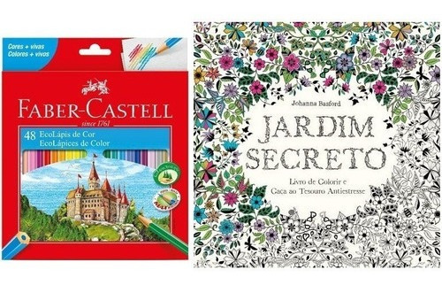 Kit Livro Jardim Secreto + Lápis Cor 48 Cores Faber Castell