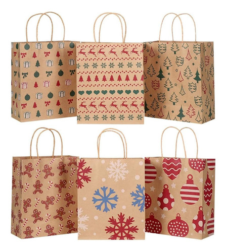 Bolsa Papel Kraft Navidad 90gr 28x42x5cm X 12 Pcs