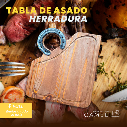 Tabla Plato Asado Parrilla Picada Madera Mango De Herradura