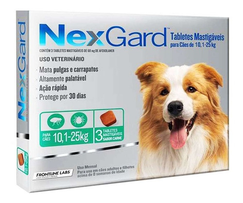 Antipulgas Nexgard Para Cães De 10 A 25 Kg - 3 Tabletes