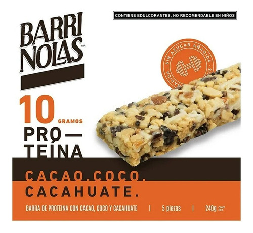 Barra De Proteína Barrinolas Protein Cacao, Coco Y Cacahuate