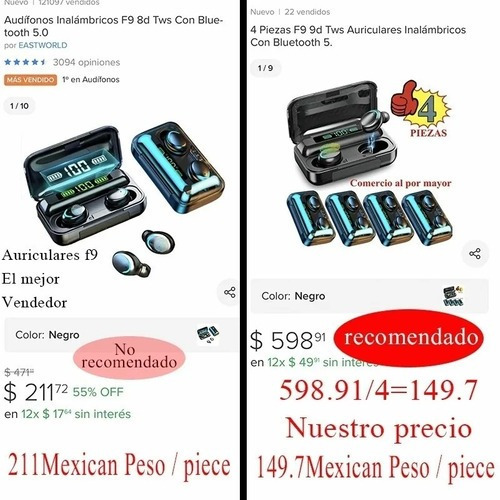 4 Audífonos Inalámbricos Bluetooth F9 9d Tws 5.1