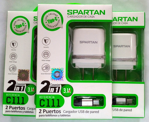 Cargador  Celular Tipo C Y Micro Usb Spartan Carga Rapida