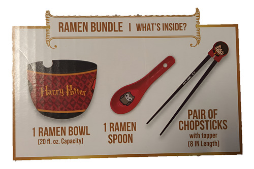 Bowl Ramen Harry Potter + Palillos Con Sujetador + Cuchara