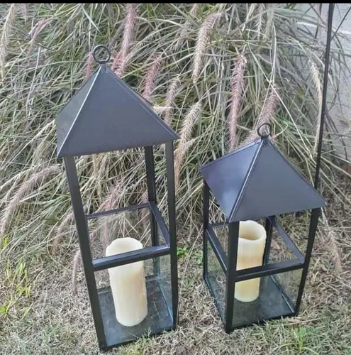 Set De Fanales X 2 Medida 39 Y 48 Cm Chapa Negro Incluye Vid