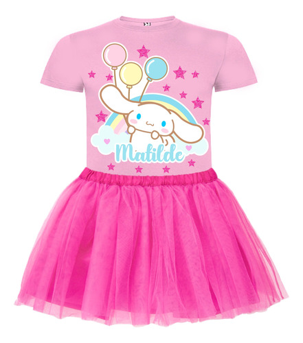 Disfraz Vestido Cinamoroll Personalizado Polera + Tutú Niñas Detalles Glitter