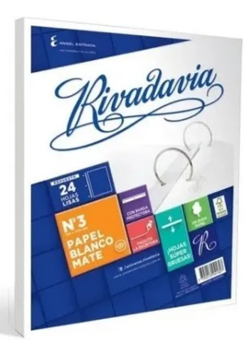 Repuesto N° 3 Rivadavia Escolar 24 Hojas Lisas Blanca