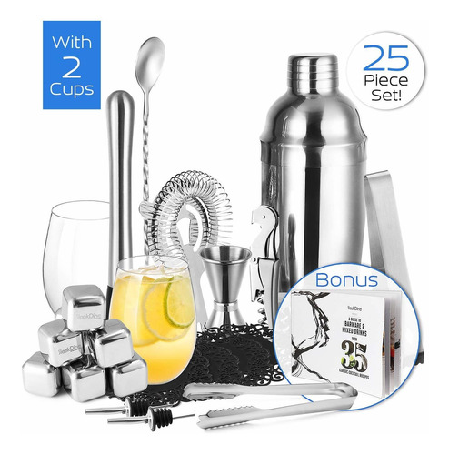 Sleek Dine Bartender Kit Soporte Juego Coctelera Acero 2