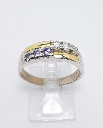 Anillo Plata Oro Medio Sinfin Blanco Violeta 5mm P9432