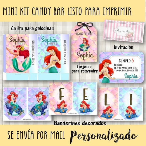 Candy Bar Mini Kit Imprimible Ariel La Sirenita Mod.1 Cumple