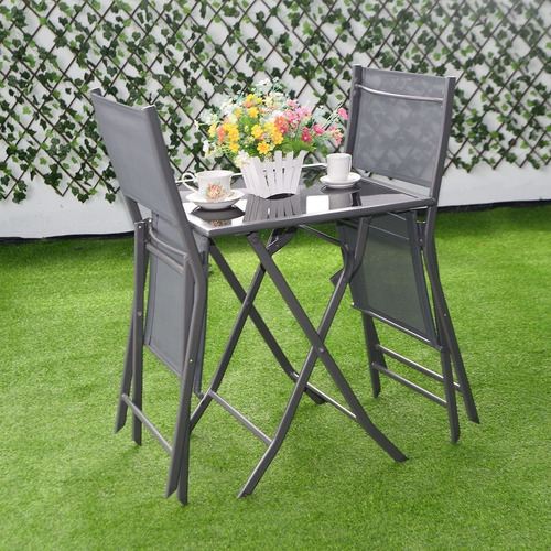 Set Patio & Jardín 3 Pz Sillas Y Mesa Pegables Gris Goplus