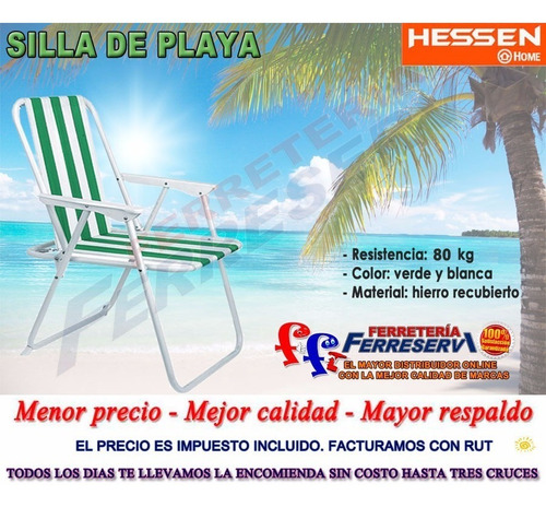Ff Silla De Playa Hierro Verde Y Blanca Piscina Jardin