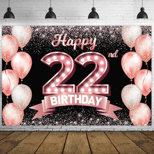 Cartel De Feliz Cumpleaños Número 22 De Oro Rosa, Telón De F